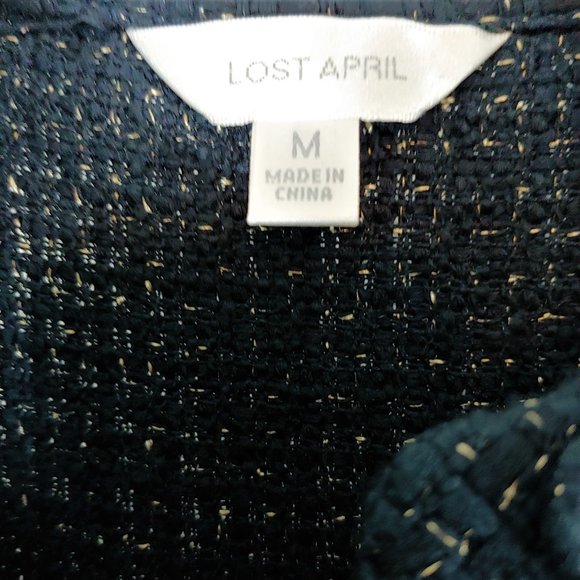 LOST APRIL ANTHRO Navy Metallic Tweed Fringe Dress - Picture 4 of 8